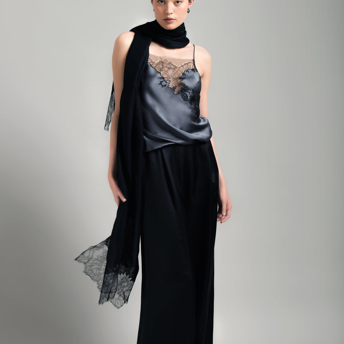 Straight camisole - StormGrey and Black Hanae lace – Carine Gilson