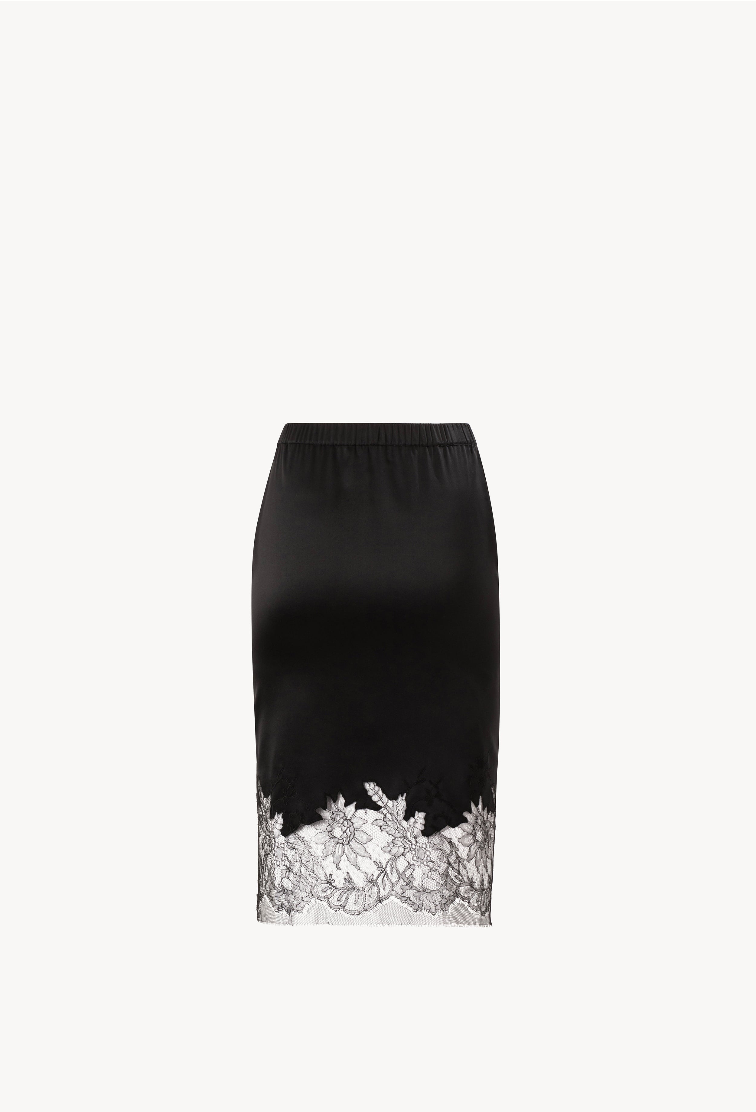 Be seduced by Carine Gilson most beautiful silk lingerie collection with this Straight Skirt in Black Silk with Black lace