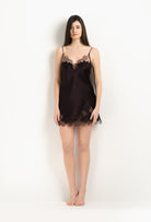 Made of silk and lace, explore the lingerie collection 2025 Winter from the house Carine Gilson with this Slip Babydoll Style V Neckline in Ebony Silk  with Ebony lace