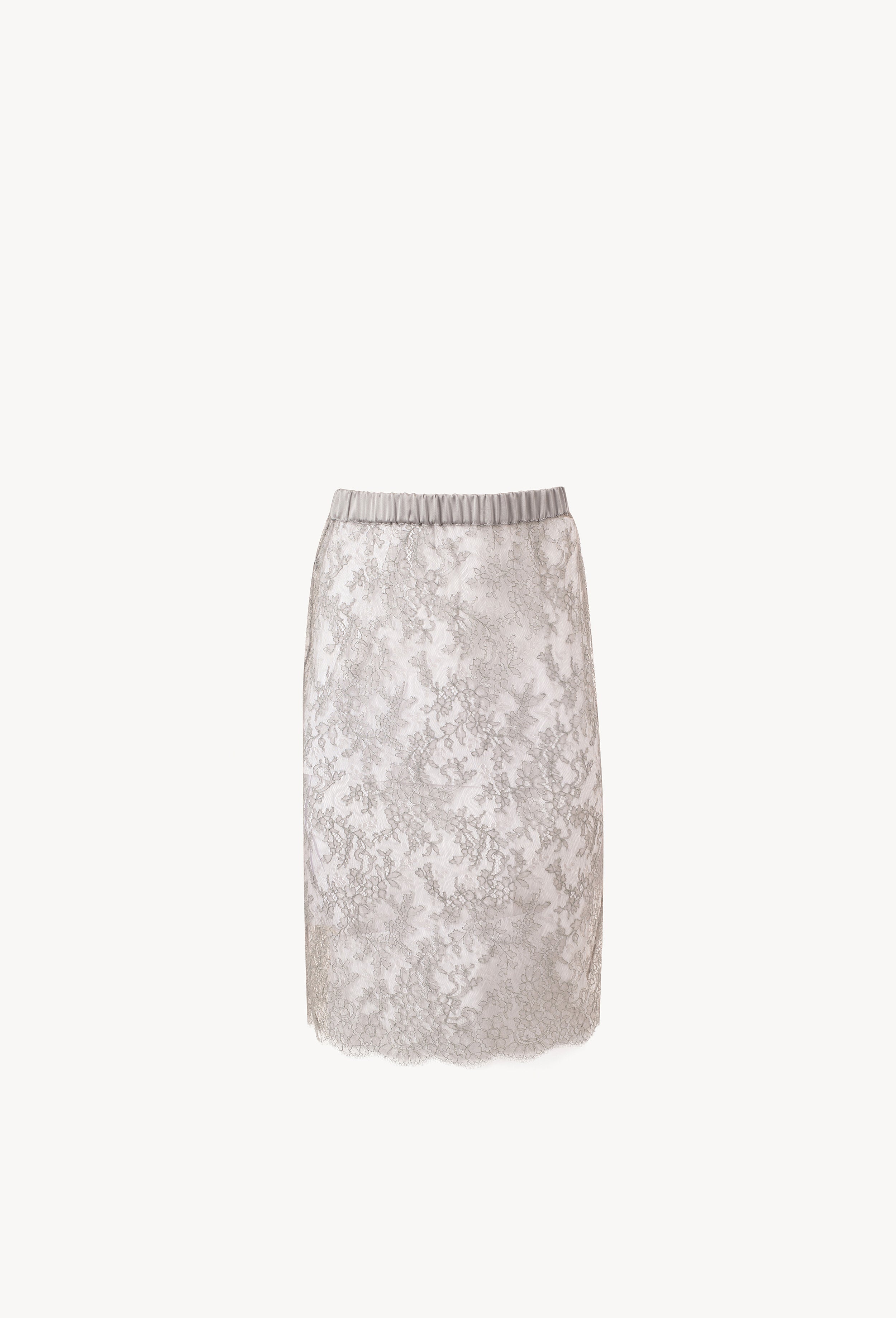 The Hiver 2026-27 collection from the house Carine Gilson - The most beautiful couture lingerie to be discovered with this Straight Skirt in Grey lace