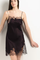Enjoy the 2025 Winter collection of lingerie couture from the house Carine Gilson with this Slip Straight Neckline in Ebony Silk  with Ebony lace