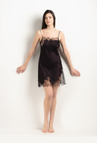 Enjoy the 2025 Winter collection of lingerie couture from the house Carine Gilson with this Slip Straight Neckline in Ebony Silk  with Ebony lace