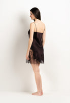 Enjoy the 2025 Winter collection of lingerie couture from the house Carine Gilson with this Slip Straight Neckline in Ebony Silk  with Ebony lace