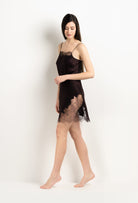 Enjoy the 2025 Winter collection of lingerie couture from the house Carine Gilson with this Slip Straight Neckline in Ebony Silk  with Ebony lace