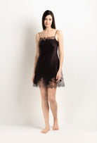 Enjoy the 2025 Winter collection of lingerie couture from the house Carine Gilson with this Slip Straight Neckline in Ebony Silk  with Ebony lace