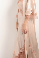 Be seduced by Carine Gilson most beautiful silk lingerie collection with this Long Kimono Classic Sleeves in powder pink Silk  with light rose lace
