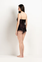 Enter Carine Gilson's world and the most beautiful silk lingerie with the 2025 Winter collection with this Camisole V Neckline in Ebony Silk  with Ebony lace