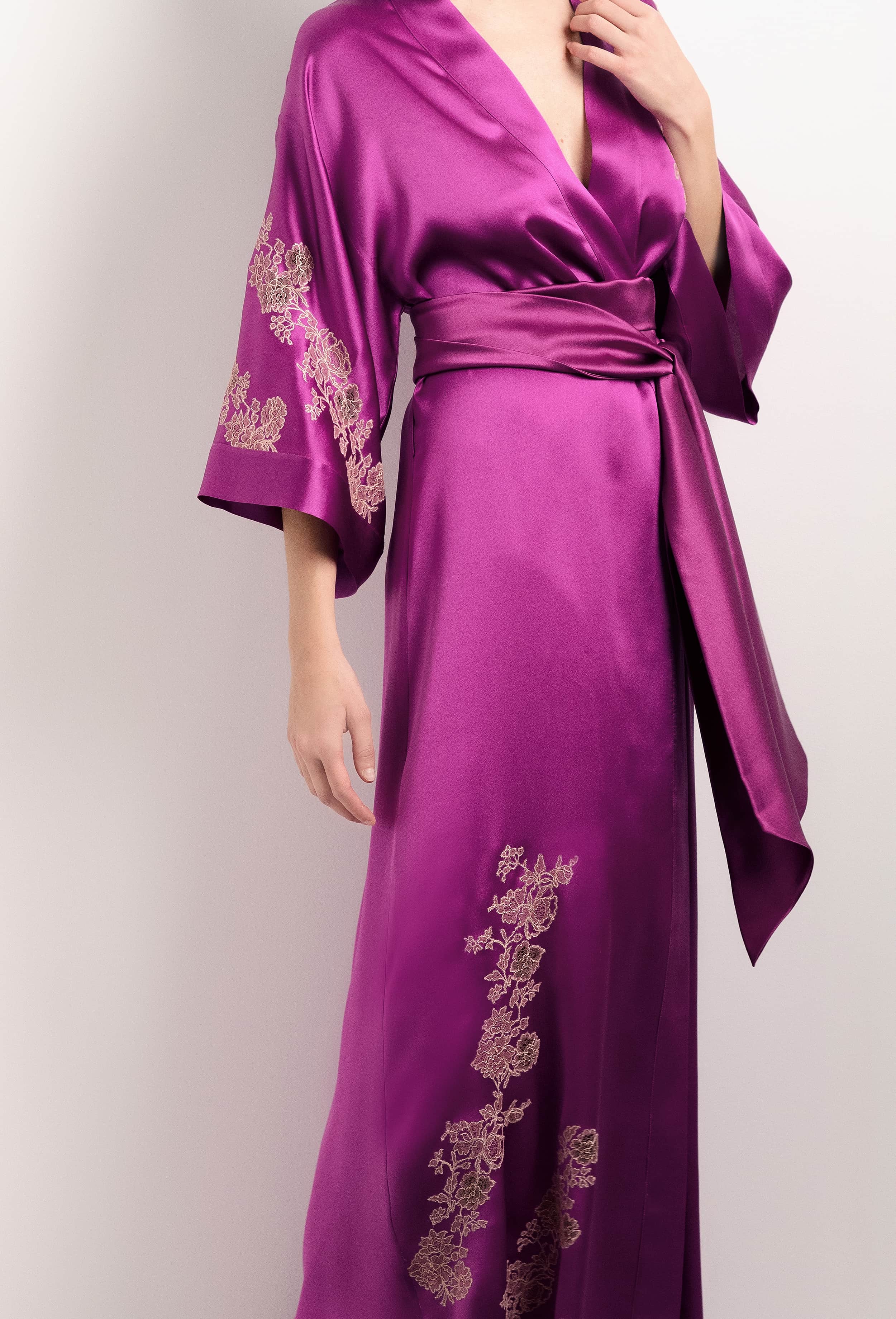 Be seduced by Carine Gilson most beautiful silk lingerie collection with this Slip Babydoll Style V Neckline in Cassis Silk  with light rose lace