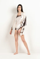 Enjoy the 2025 Winter collection of lingerie couture from the house Carine Gilson with this Camisole Straight Neckline in Pearl Silk with Ebony lace