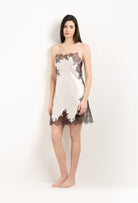 Made of silk and lace, explore the lingerie collection 2025 Winter from the house Carine Gilson with this Slip Straight Neckline in Pearl Silk  with Ebony lace