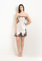 Made of silk and lace, explore the lingerie collection 2025 Winter from the house Carine Gilson with this Slip Straight Neckline in Pearl Silk  with Ebony lace