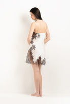 Made of silk and lace, explore the lingerie collection 2025 Winter from the house Carine Gilson with this Slip Straight Neckline in Pearl Silk  with Ebony lace
