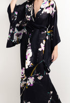 Be seduced by Carine Gilson most beautiful silk lingerie collection with this Long Kimono Butterfly Sleeves in Shadow of paradise Black Silk