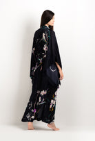 Be seduced by Carine Gilson most beautiful silk lingerie collection with this Long Kimono Butterfly Sleeves in Shadow of paradise Black Silk