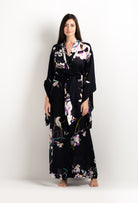 Be seduced by Carine Gilson most beautiful silk lingerie collection with this Long Kimono Butterfly Sleeves in Shadow of paradise Black Silk