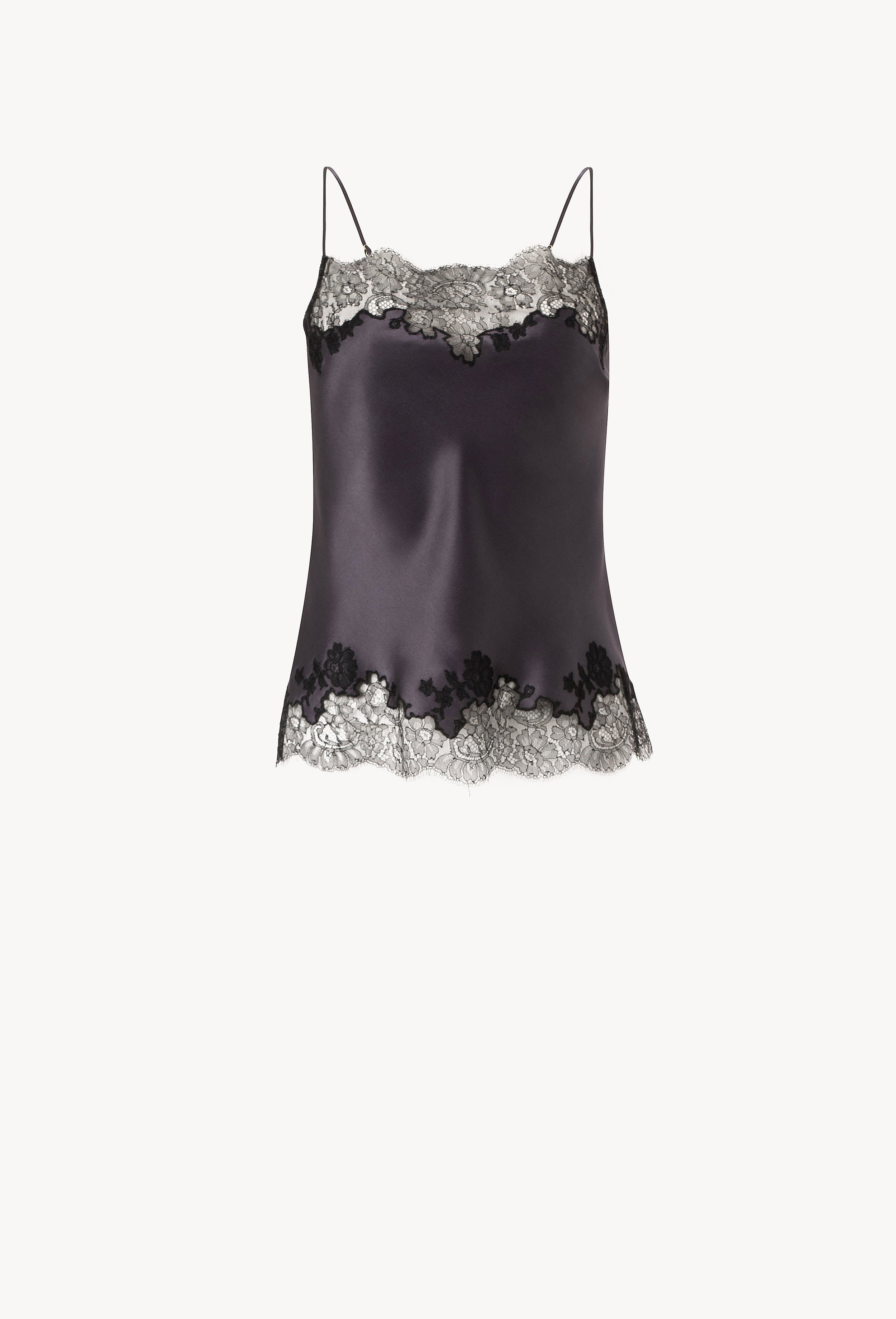 The Winter 2026-27 collection from the house Carine Gilson - The most beautiful couture lingerie to be discovered with this Camisole Straight Neckline in DarkGrey Silk with black