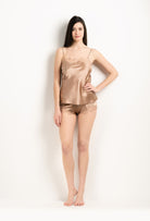 Discover the unique craftmanship of the belgian designer Carine Gilson in her atelier for the 2025 Winter collection with this Camisole Straight Neckline in Vison Silk  with Vison lace