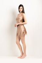 Discover the 2025 Winter collection of lingerie couture from the house Carine Gilson with this Slip Babydoll Style V Neckline in Vison Silk  with Vison lace