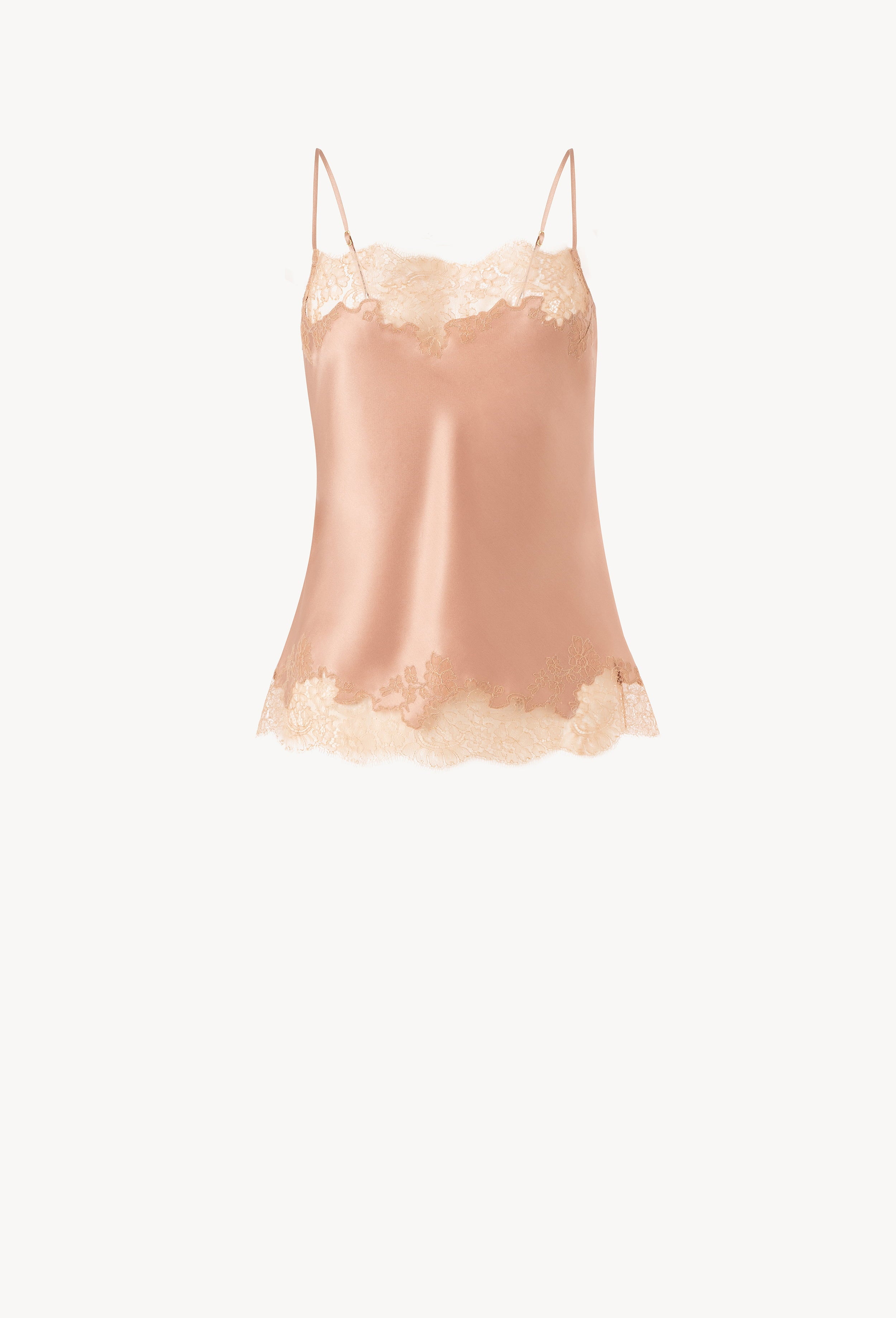 Discover the Winter 2026-27 collection of lingerie couture from the house Carine Gilson with this Camisole Straight Neckline in Beige vison Silk with Beige vison lace