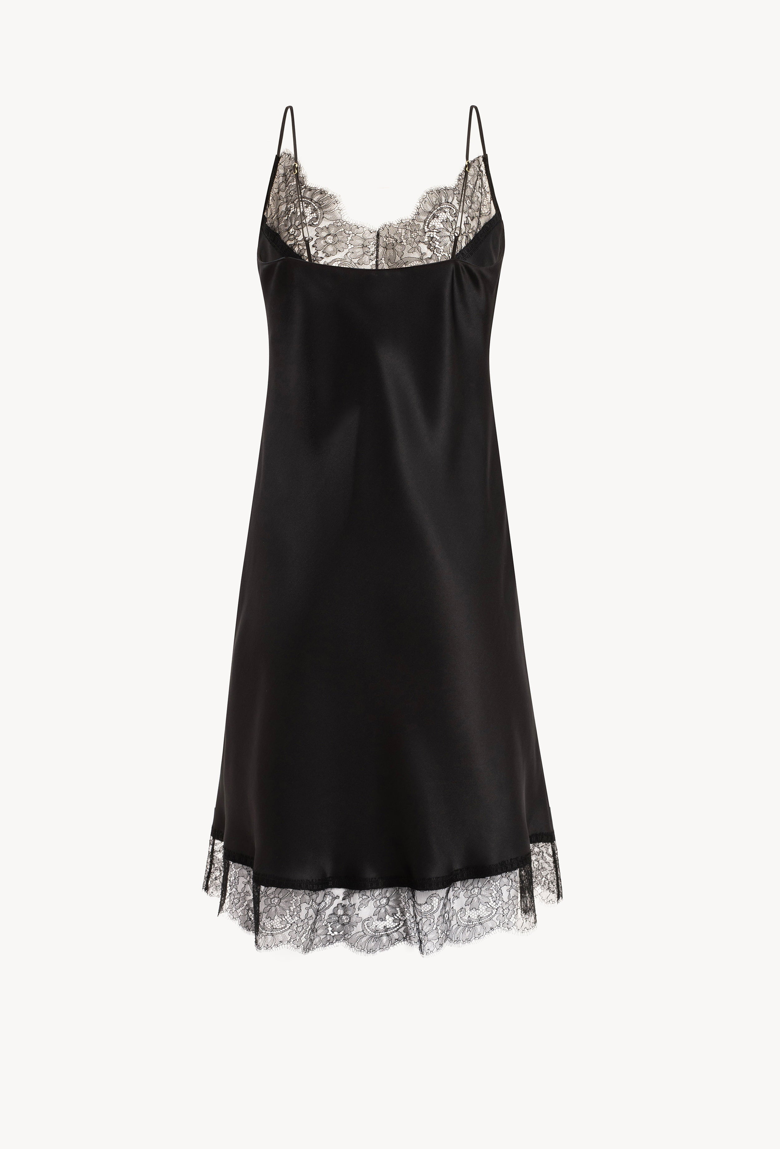 Be seduced by Carine Gilson most beautiful silk lingerie collection with this Midi dress Classic Neckline in black Silk with black lace