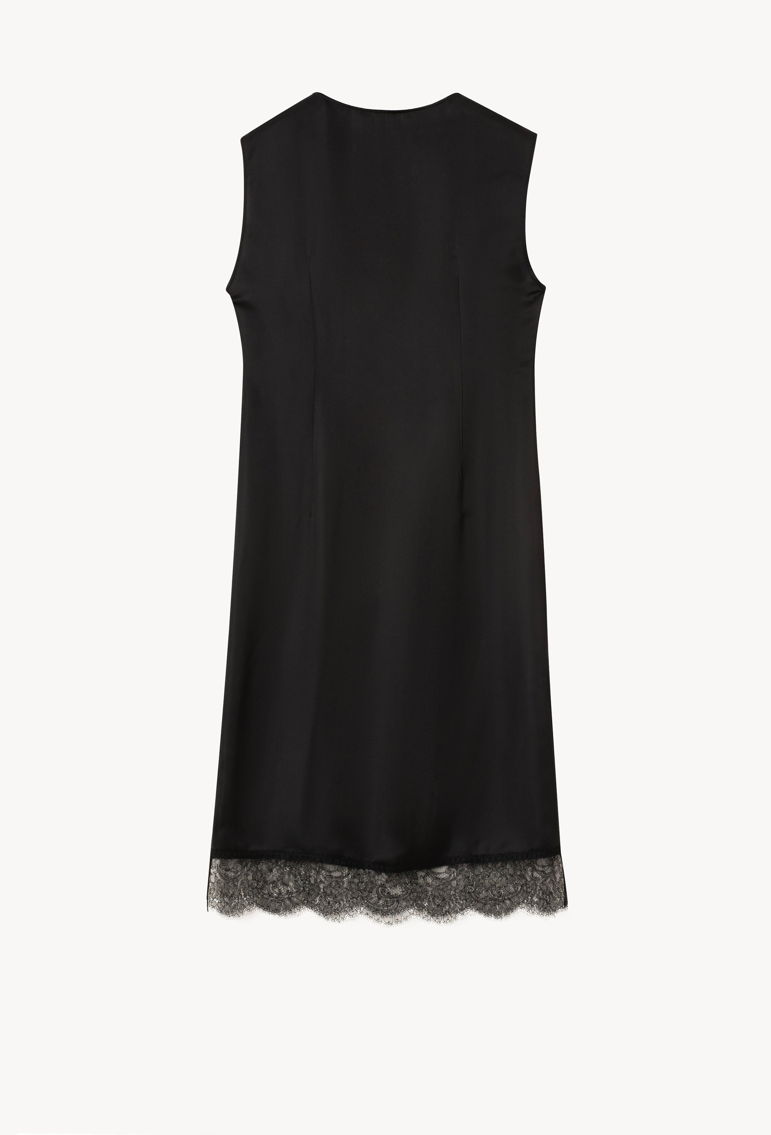 Discover the Winter 2026-27 collection of lingerie couture from the house Carine Gilson with this Midi Dress Silk with V neck in black Silk with black lace