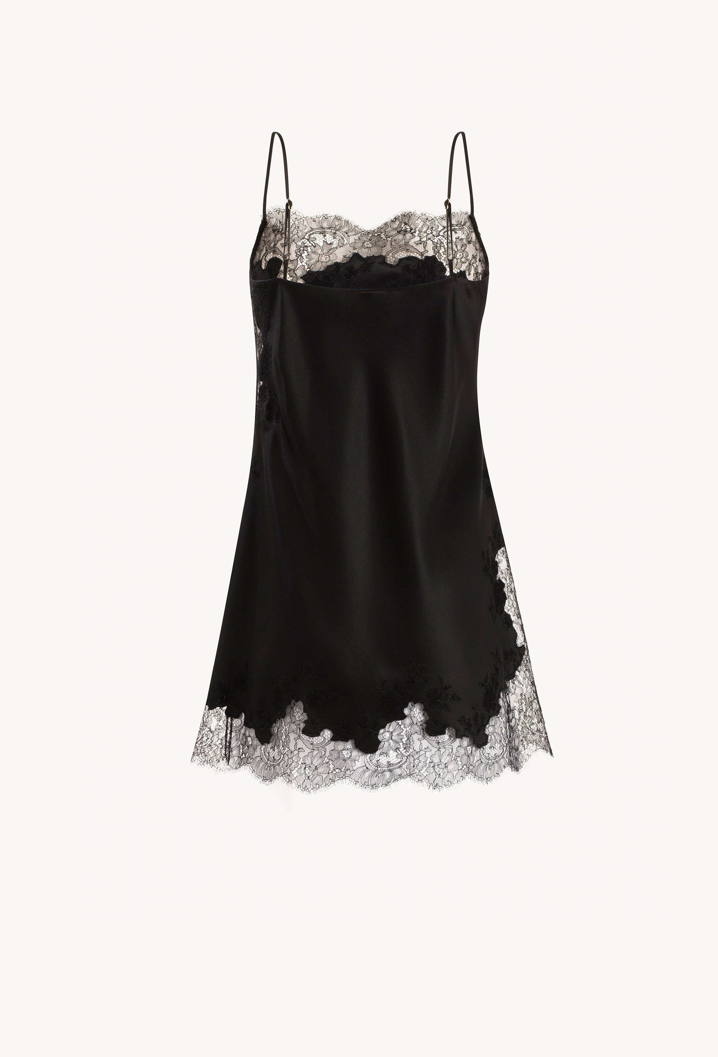 Be seduced by Carine Gilson most beautiful silk lingerie collection with this Babydoll Style Straight Neckline in black Silk with black lace