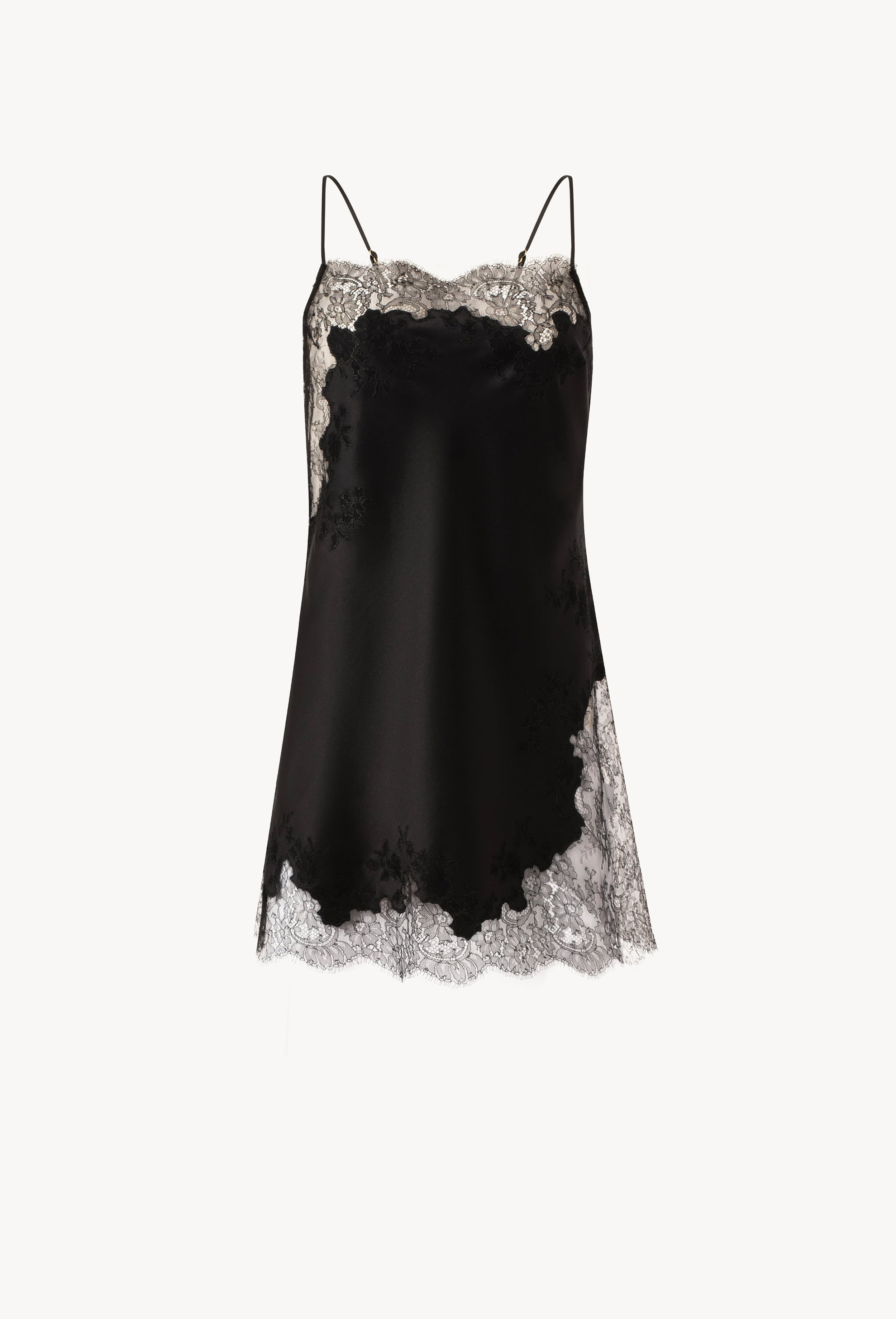 Be seduced by Carine Gilson most beautiful silk lingerie collection with this Babydoll Style Straight Neckline in black Silk with black lace