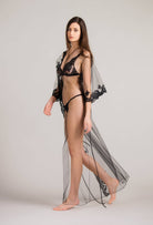 Be seduced by Carine Gilson most beautiful silk lingerie collection with this Long Kimono Classic Sleeves in Black Silk with Black lace