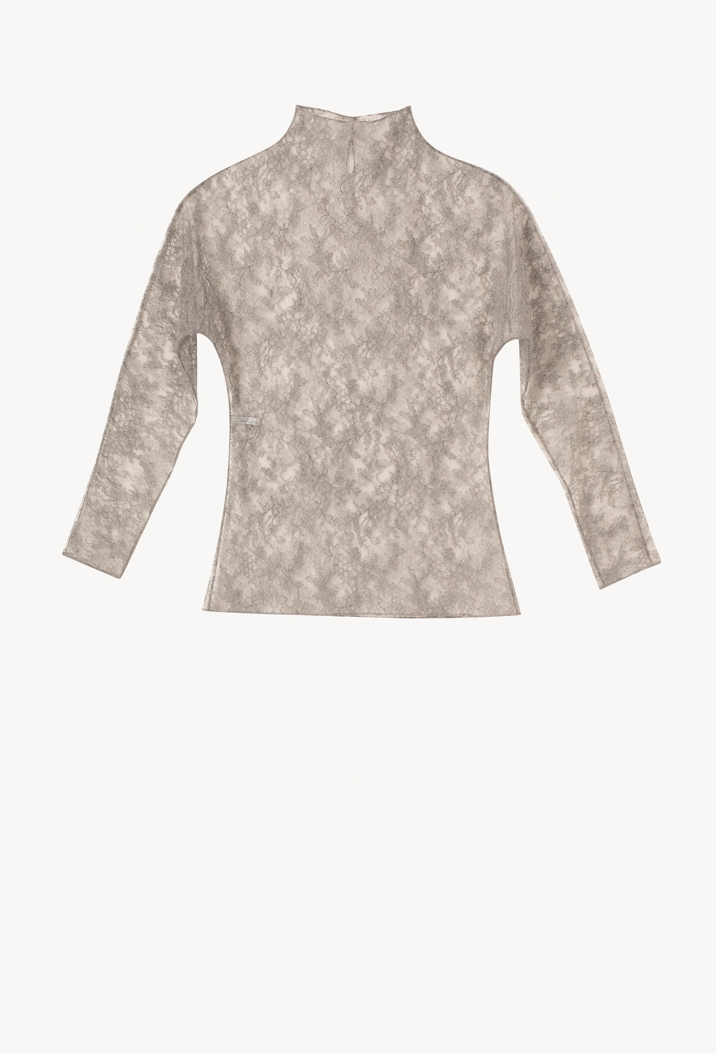 The Hiver 2026-27 collection from the house Carine Gilson - The most beautiful couture lingerie to be discovered with this Long sleeves top in Grey lace