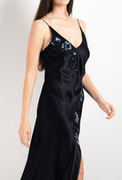 Discover the 2026 Cruise collection of silk and lace couture from the house Carine Gilson with this Paneled Long Slip Dress in black Silk  with Sparkling black lace