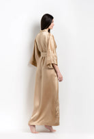 Be seduced by Carine Gilson most beautiful silk lingerie collection with this long kimono classic sleeves in mocha silk with mocha lace