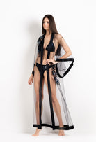 Be seduced by Carine Gilson most beautiful silk anf lace collection with this Long Kimono Butterfly Sleeves in black Silk  with Sparkling black lace