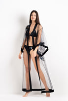 Be seduced by Carine Gilson most beautiful silk anf lace collection with this Long Kimono Butterfly Sleeves in black Silk  with Sparkling black lace