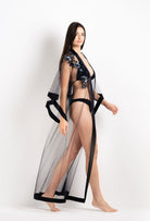 Be seduced by Carine Gilson most beautiful silk anf lace collection with this Long Kimono Butterfly Sleeves in black Silk  with Sparkling black lace