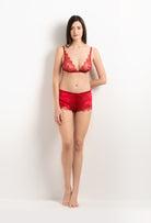 Be seduced by Carine Gilson most beautiful silk lingerie collection with this Floaty Shorts in Flam red Silk  with red lace