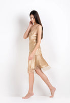 Enjoy the 2026 Summer collection of lingerie couture from the house Carine Gilson with this half slip in mocha silk with mocha lace