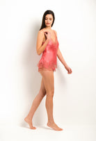 collection 2023 summer from the house Carine Gilson with this Camisole in pink rosebud Silk with dusty pink lace