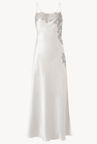 Be seduced by Carine Gilson most beautiful silk lingerie collection with this Long Dress Straight Neckline in Silver grey Silk with Grey lace