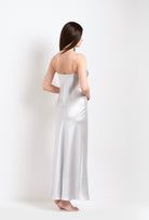 Be seduced by Carine Gilson most beautiful silk lingerie collection with this Long Dress Straight Neckline in Silver grey Silk with Grey lace