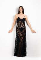 Enjoy the 2026 Cruise collection of silk and lace couture from the house Carine Gilson with this Long Gown with Cup in black Silk  with black lace
