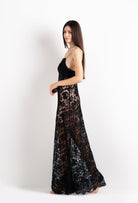 Enjoy the 2026 Cruise collection of silk and lace couture from the house Carine Gilson with this Long Gown with Cup in black Silk  with black lace