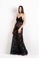 Enjoy the 2026 Cruise collection of silk and lace couture from the house Carine Gilson with this Long Gown with Cup in black Silk  with black lace