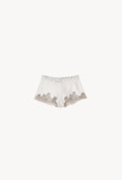 Enjoy the Hiver 2026-27 collection of lingerie couture from the house Carine Gilson with this Floaty Shorts in Silver grey Silk with Grey lace