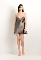 and this Slip Babydoll Style V Neckline in warm grey Silk with pink rose lace