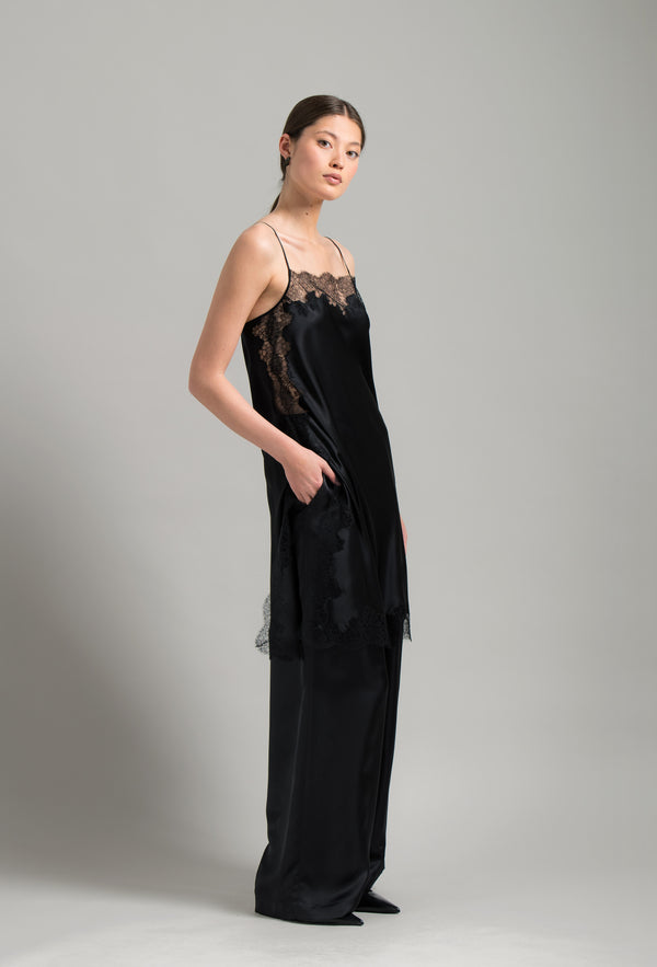 Silk slip dress - black and Ceres lace