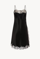 The Winter 2026-27 collection from the house Carine Gilson - The most beautiful couture lingerie to be discovered with this Midi dress Straight Neckline in black Silk  with black lace