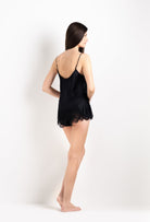 Discover the 2026 Cruise collection of lingerie couture from the house Carine Gilson with this Camisole V Neckline in black Silk  with black lace