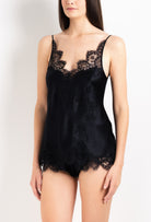 Discover the 2026 Cruise collection of lingerie couture from the house Carine Gilson with this Camisole V Neckline in black Silk  with black lace