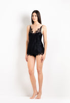 Discover the 2026 Cruise collection of lingerie couture from the house Carine Gilson with this Camisole V Neckline in black Silk  with black lace