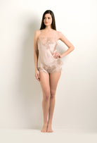 Be seduced by Carine Gilson most beautiful silk lingerie collection with this Camisole Straight Neckline in dove grey lilac Silk with pink rose lace